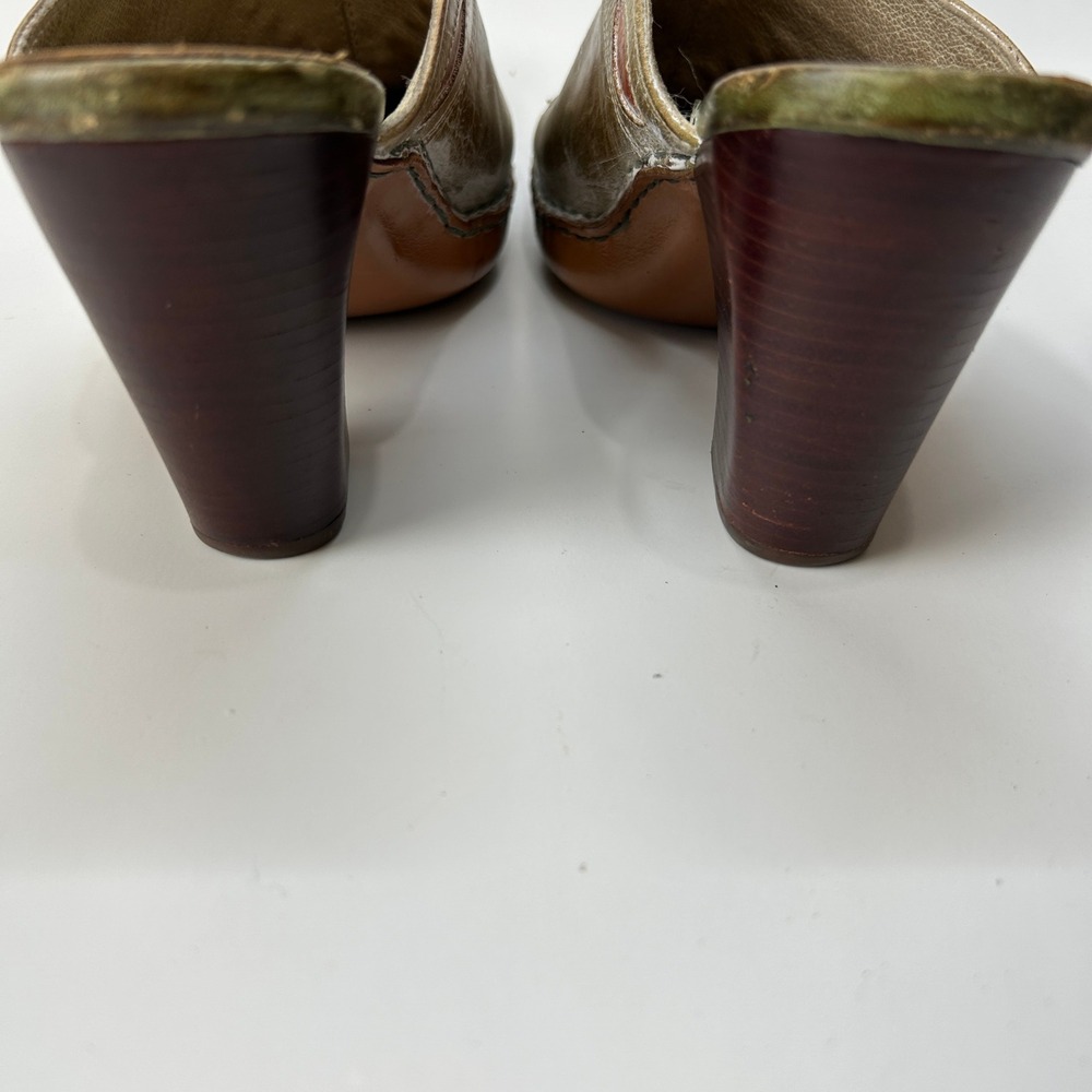 Frye Vintage Western Leather Mules Studded Pointed Toe Clogs Olive Tan 10M F403 - Picture 6 of 11